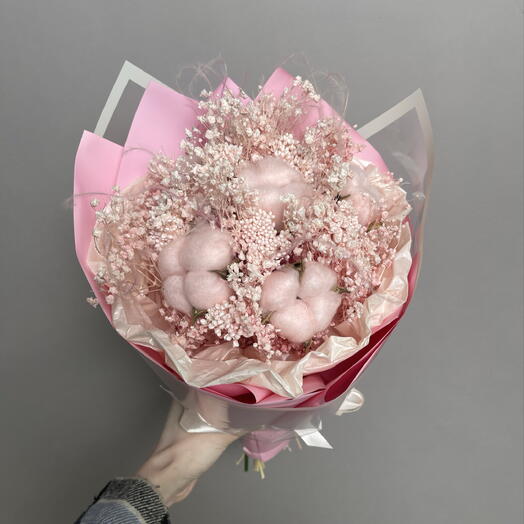 Букет их хлопка и сухоцветов Розовая пыльца🌸