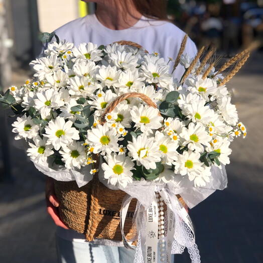 🌿🍃Корзина с цветами «Ромашковое поле»