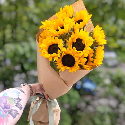 🌻Монобукет Подсолнухов в крафте🌻 Солнечный букет для любимых