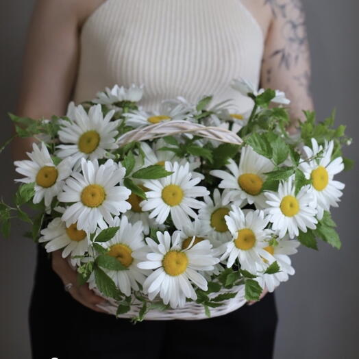 Корзина и ромашки