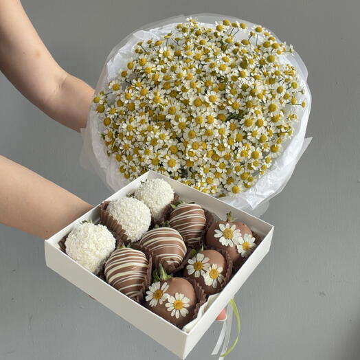 ГОТОВОЕ комбо из ромашек и клубники в шоколаде 💛