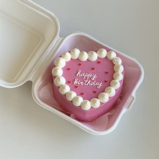Бенто-торт сердце розовый happy birthday на день рождения девушке маме любимой подруге