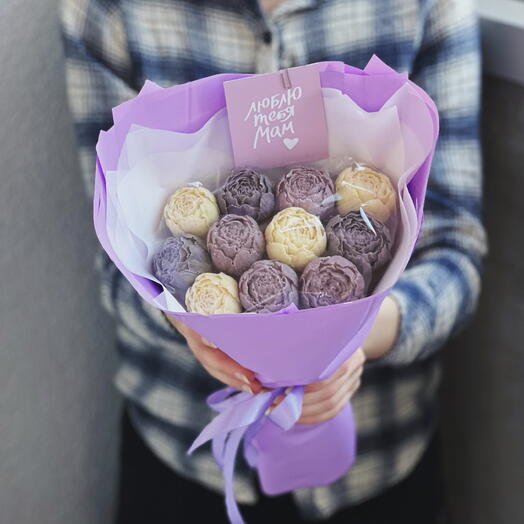 Букет из 11 шоколадных пионов💜