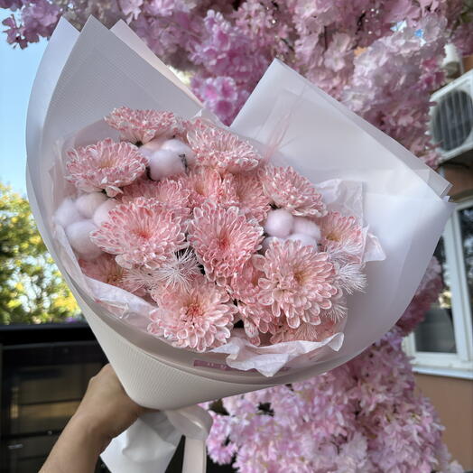 Букет-комплимент хризантема,хлопок 🧡