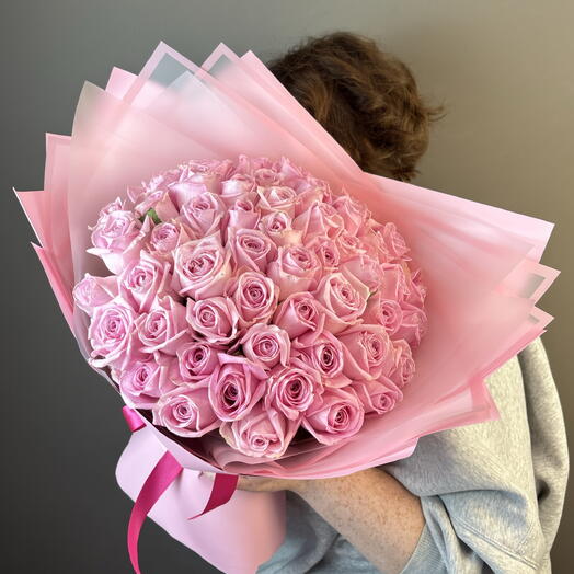 Нежно розовый букет роз💗 (51 штука)