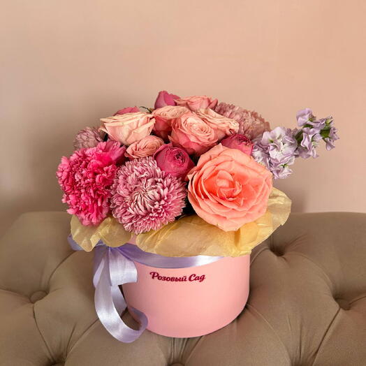 Букет с розой и Астрой в коробке🎀
