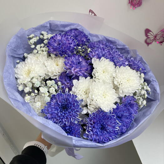 Букет из хризантем и гипсофилы « Фиолетовые сны»💜
