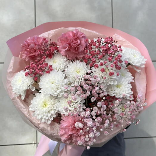 Розовые мечты🌸хризантема, гипсофила, диантус