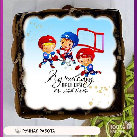 Пряник «Лучшему тренеру по хоккею» с юными хоккеистами