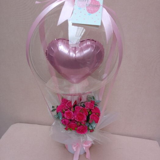 Flowers in box with bobo ballon