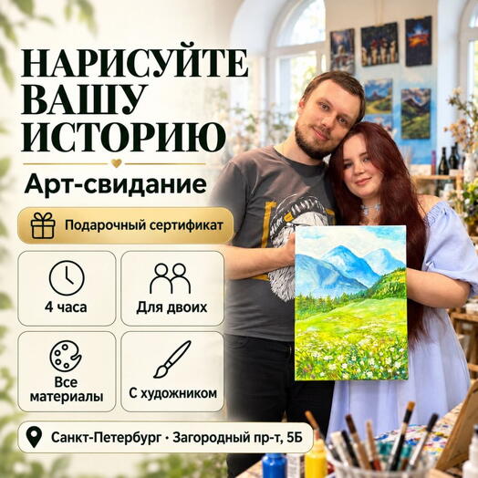 Подарочный сертификат «Арт-свидание» ( одна картина 30Х40 см, 2 человека)