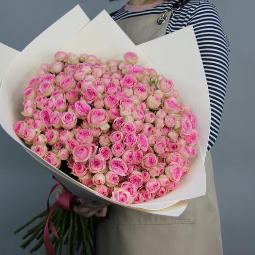 A bouquet of bushy peony-shaped roses