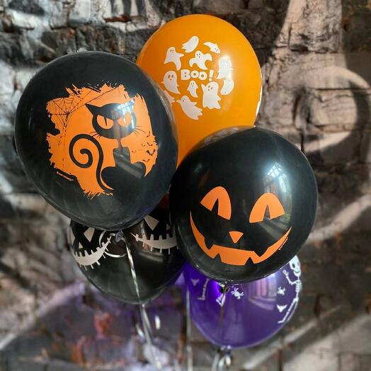 A bundle of 5 helium balloons "Black Halloween"