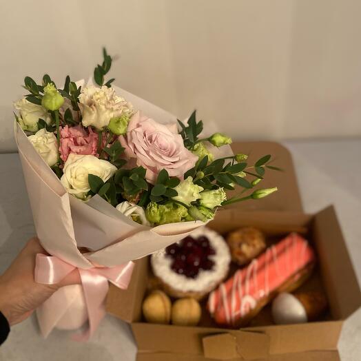 Delicate bouquet and sweets