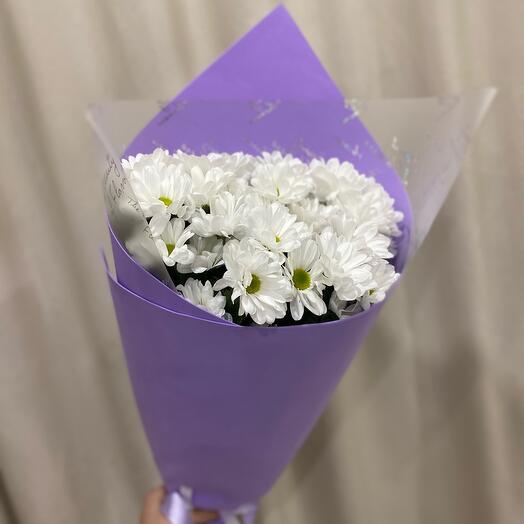 Bouquet of chrysanthemums in a package