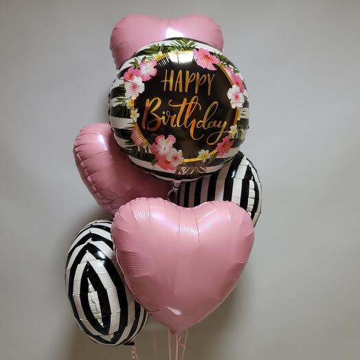 Набор шаров "Happy Birthday, гибискусы"