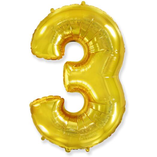 Balloon, Number 3, Gold, 102 cm