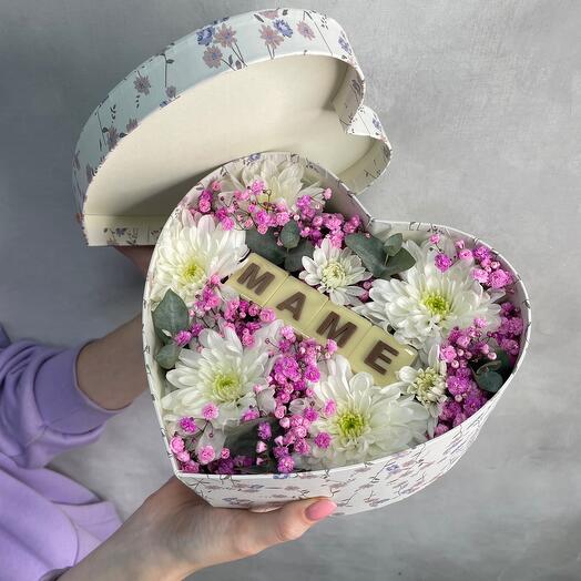 Сердечко Мамина нежность (Балтика, эвкалипт, гипсофила)