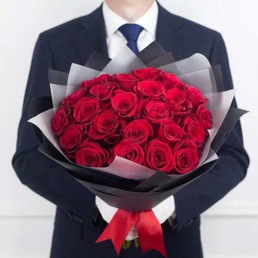 Bouquet of 25 red roses, 60 cm, Ecuador
