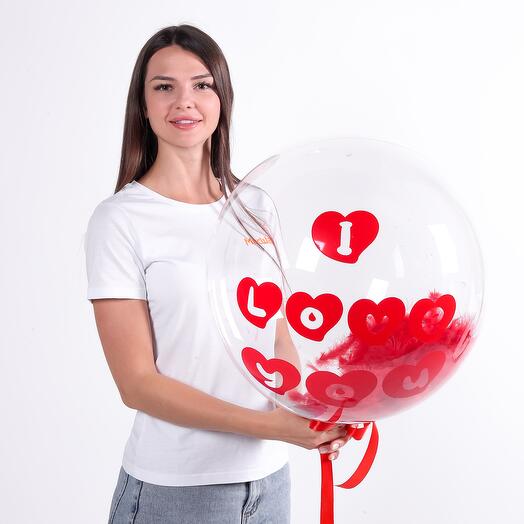 Воздушный шар Баблс с перьями I Love you