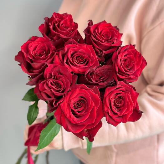 Bouquet of 9 red roses Ecuador with satin ribbon