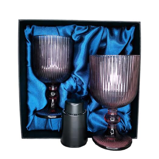 Подарочный набор для вина 2 бокала, вакуумная пробка AmiroTrend ABW-501 blue lilac
