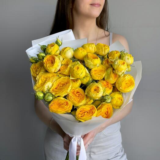 Яркий букет желтая 💛 пионовидная кустовая роза