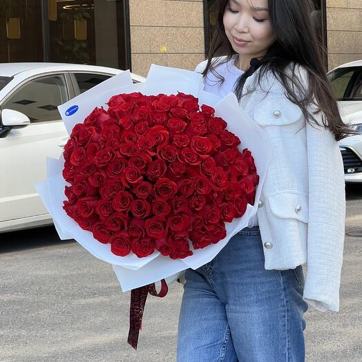 Букет 101 красная роза 50 см