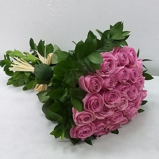 Pink Fluid: 20 Pink Roses with Seasonal Greens