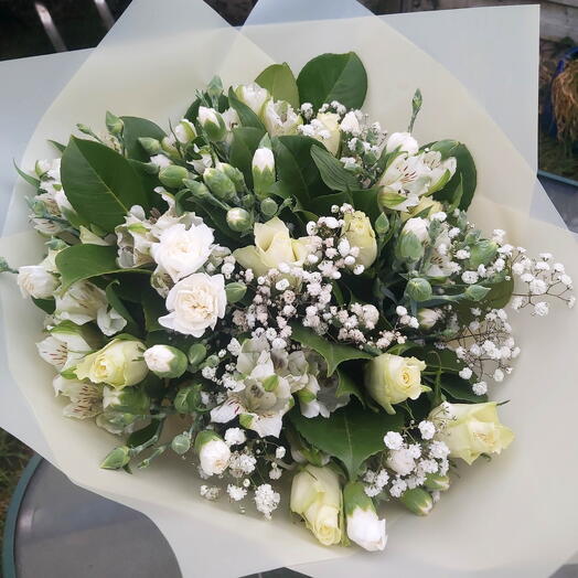 White roses and gypsophila bouquet