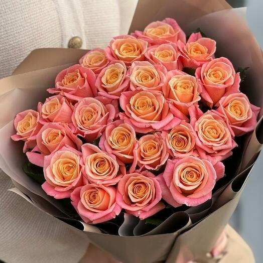 Bouquet of peach roses 25 pieces