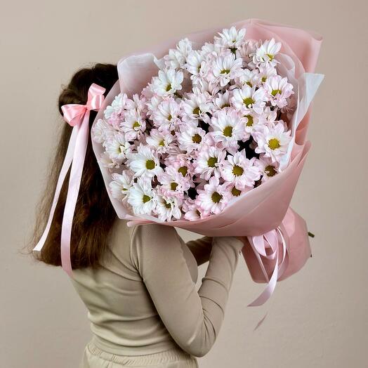 Нежный букет из 9 розовых хризантем 0160М-009