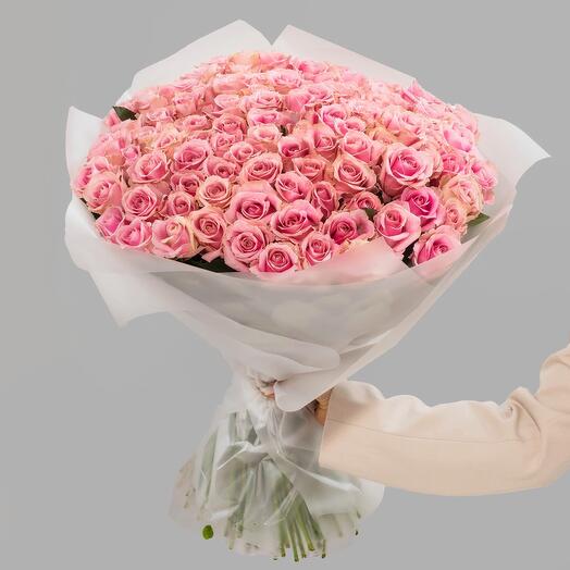 Букет розовых роз Pink Avalanche, 101 шт., высота 50 см. Florentika