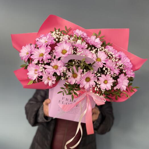 💐композиция из розовых ромашек