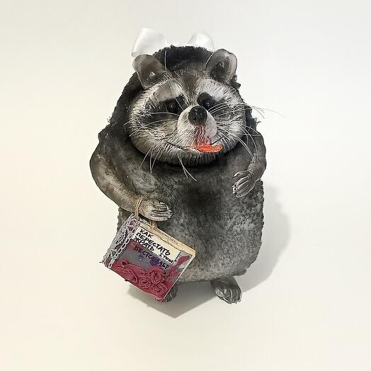 Интерьерная игрушка енот Анюта с книгой. Милый пушистый зверек