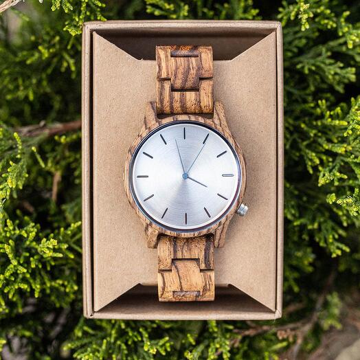 Деревянные наручные часы ручной работы «Night Beige Silver» от Timbersun