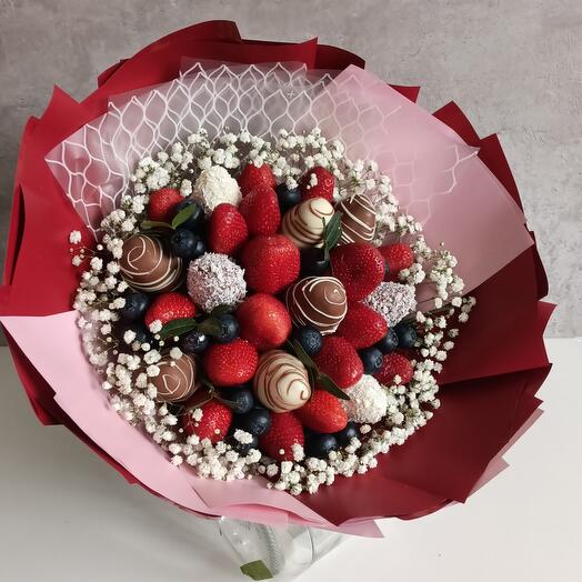 Chocolate-covered strawberry bouquet with flowers