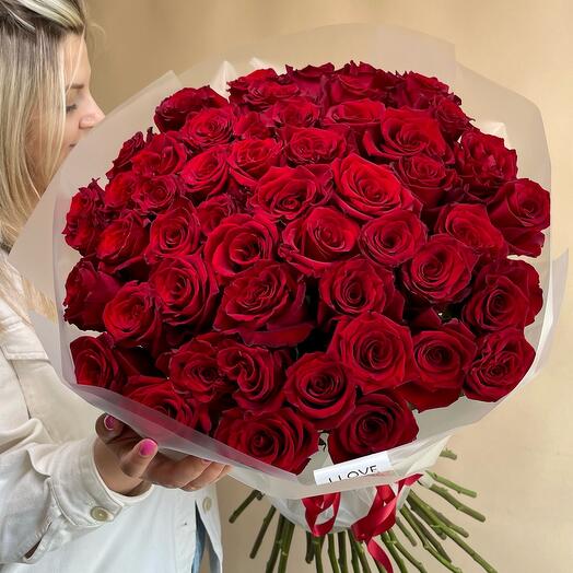 Красные розы Эквадор 55шт