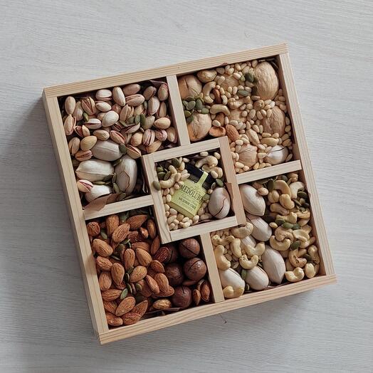 A box of nuts and honey