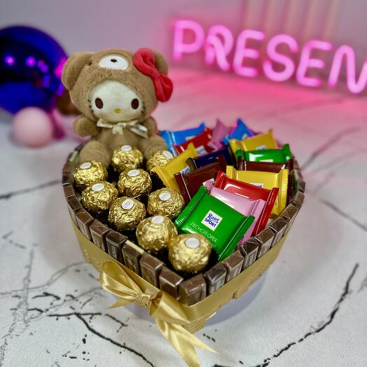 Сердце из Мерси с шоколадками Риттер Спорт и Ферреро Рошен