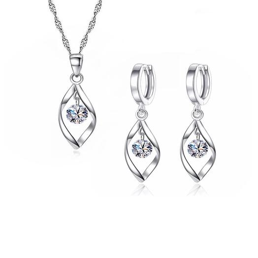 Conjunto de joyas de plata para mujer con cristales de baile con forma de pétalo de Circonita CON gota de agua