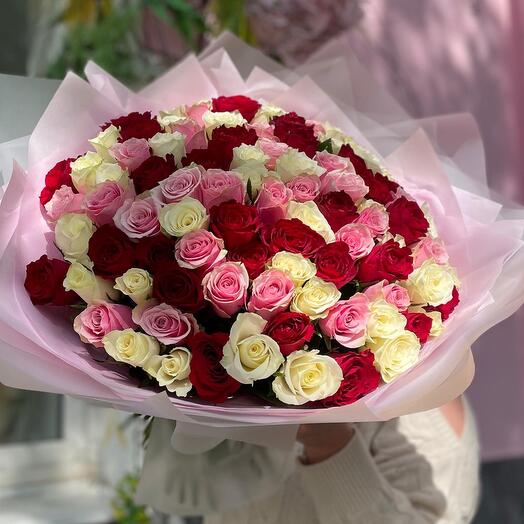 🌷Букет «Сияющая любовь» из 101 розы