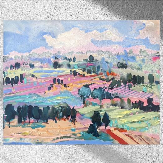 Картина маслом на холсте, Летние поля, Абстрактный пейзаж, Импрессионизм