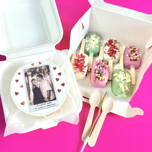 Бенто торт с вашим фото  и набор пироженных «картошка» на день рождения 16