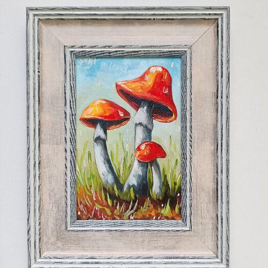 Маленькая картина в раме Грибочки