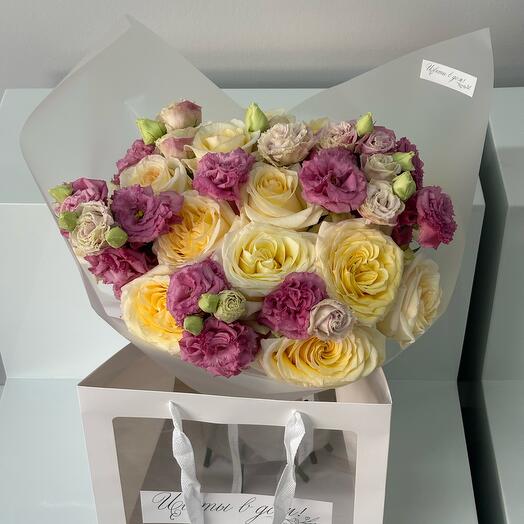 Букет роскошное наслаждение💌 из пионовидных роз и махровой эустомы