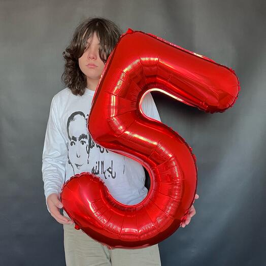 Шар Цифра красная 5