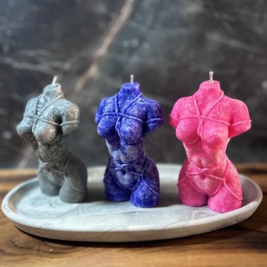 Три свечи Шибари из пальмового воска + Поднос