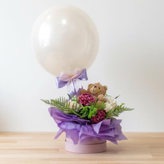 Lilac Arrangement with Teddy Bear and Balloon | Sweet and Elegant Gift Balloons for Every Occasion