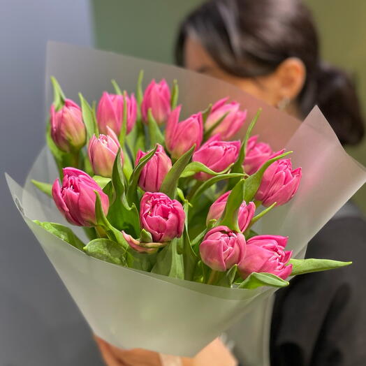 Малиновые пионовидные тюльпаны 15 штук 💐